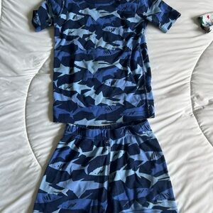 Hanna Andersson Navy Shark Print Kids Pajama Set